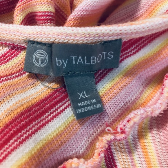 T by TALBOTS Size XL 100% Cotton Striped Casual Twist Back Cut Out Knit Blouse - Picture 8 of 9